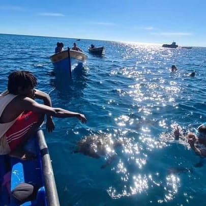 Fishing by boat in the Atlantic Ocean, off the northwestern coast of Africa